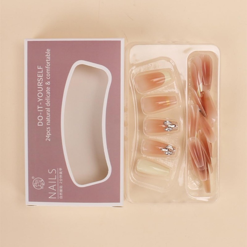 Lwenjing Nail Tips, 24 Pieces, 3D Nail Tips, Handmade Nail