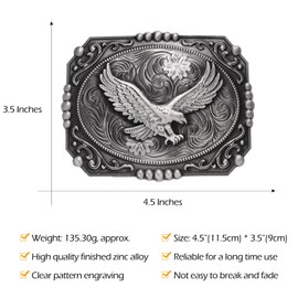 BBOTEN Western Belt Buckle for Men, Large Belt Buckle Grey Soaring Eagle, Eagle Cowboy Big Belt Buckles