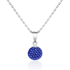 925 Sterling Silver Sapphire Crystal Pendant Necklaces for Women | 18 Inch Hypoallergenic Blue Crystal Pendant | Anti-Tarnishing Blue Sapphire Ball Necklace by MAX + STONE