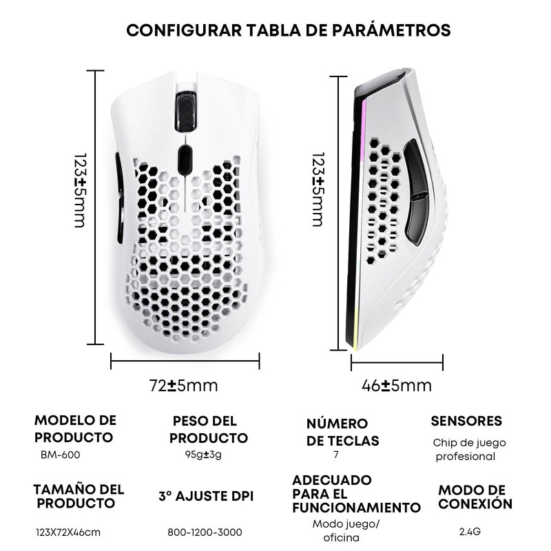 K SNAKE Ratón Ergonómico para Juegos con dpi Ajustable 800/1200/3000,