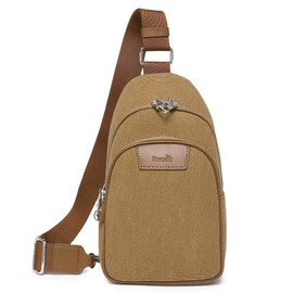 Haytijoe Crossbody Bags for Women Leather Sling Bag Anti-theft Cross Body Bag Travel Sling Purse Chest Bags Fanny Packs(Brown Dark)