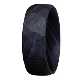 Gentlemen's Bands Men's Premium Black Damascus Steel Wedding Band with Layered Damascus Design | Wedding Ring Is Ideal Gift | Package Includes Silicon Band, Walnut Box, Leather Pouch | Size 11