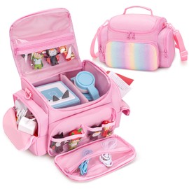 LoDrid Travel Case Compatible with Tonie Box, Carrying Case for Audio Player Set with Shoulder Strap and Handle, Storage Bag with Multiple Pockets for Charge, Headphone and Accessories, Pink, Bag only