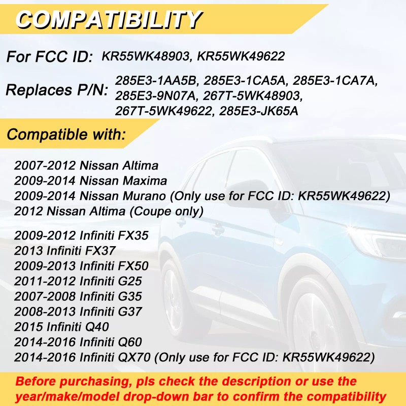 Kible For KR55WK48903 2008 - 2013 Infiniti G37 Keyless Entry