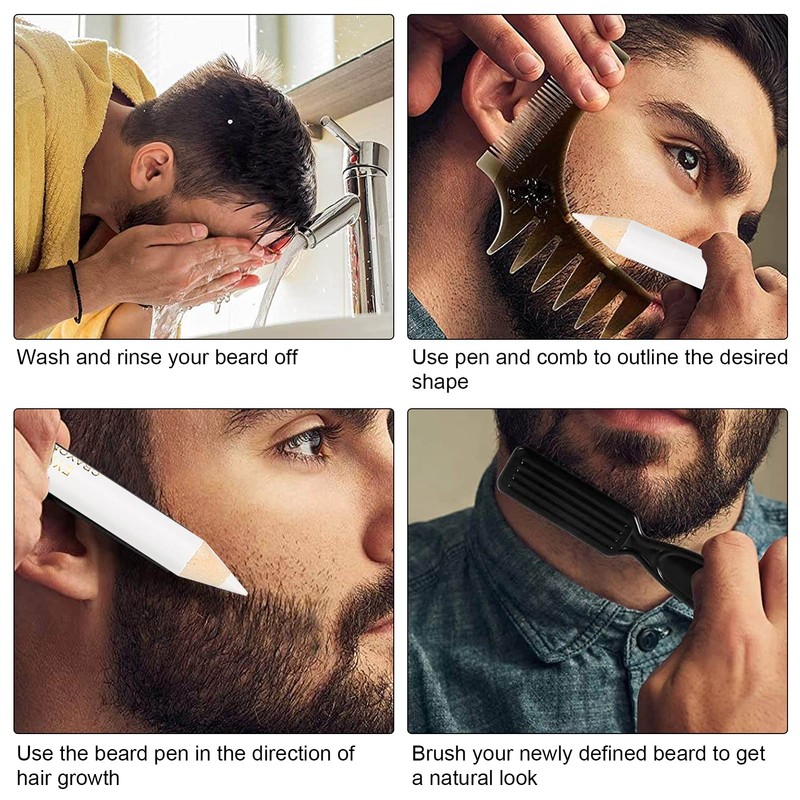 Beard Pencil, Beard Pencil Liner with Sharpener, Beard Shaping Pen