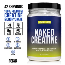 NAKED Pure Micronized Lemon Lime Creatine Monohydrate - 42 Servings - 500 Grams, 1.1Lb Bulk, Vegan, Non-GMO, Gluten Free, Soy Free. Aid Strength Gains, No Additives