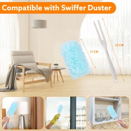 15 PCS Duster Refills Kit Compatible with Flash Dust Magnet, 360° Multi-Surface Duster Replacement with 1 Handle,Disposable Microfiber Refills for Cleaning Furniture, Office, Blinds, Car
