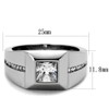 Marimor Jewelry Men's Stainless Steel 316 Cushion Cut Cubic Zirconia