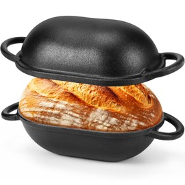 Maxdot 4qt Dutch Oven with Lid Enameled Cast Iron Sourdough Bread Pan for Christmas Baking Non Stick Single with Loop Handles for Christmas Family Homemade Breadbaking(Black)
