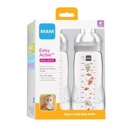 MAM Easy Active Bottle 11 oz (2-Count), Fast Flow Bottles, 4+ Month, Unisex, Gray