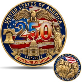 250th Anniversary of American Independence 1776-2026 Zinc Alloy 3D Coin, Commemorative “The Spirit of 1776” & “Guardians of Freedom” USA 250 Years American Legacy Metal Souvenir
