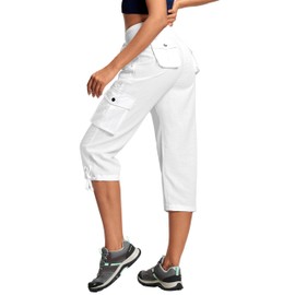 ISEEGZ Capri Pants for Women Breathable UPF 50+ Womens Cargo Capris for Summer with 8 Pockets for Hiking Travel Casual A White