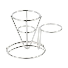 G.E.T. 4-880164 Metal Cone French Fry Basket Holder with Ramekin Holder, 3.75" Dia, Stainless Steel