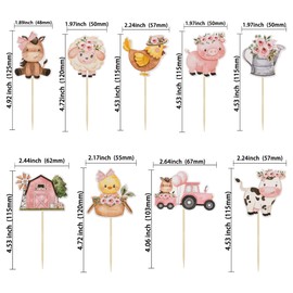 Gyufise 36Pcs Pink Floral Farm Animal Cupcake Toppers Pink Cute Girl Farm Animal Birthday Cupcake Toppers Picks for Girls Theme Baby Shower Barnyard Birthday Party Supplies