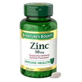 Nature's Bounty Zinc 50mg, Immune Support & Antioxidant Supplement, Promotes Skin Health, 1 Caplet Per Day, Gluten Free, 250 Vegetarian Caplets