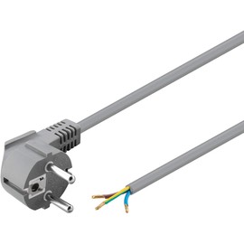 Goobay 93975 Angled Power Cable / Open Cable Ends & Pressed Wire End Ferrules / 90 Degree Protective Contact Plug / Universal Power Cable / Grey / 1.5 m