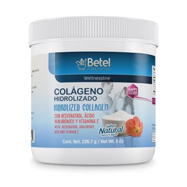 Betel Natural Colágeno Hidrolizado en Polvo con Ácido Hialurónico, Resveratrol y Vitamina C – 8 oz | Sabor Natural | Apoyo para Piel, Cabello y Uñas | Suplemento Alimenticio de