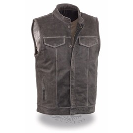 Milwaukee Leather Men's Distressed Grey Motorcycle SOA Style Leather Vest W/Gun Pockets (Large)
