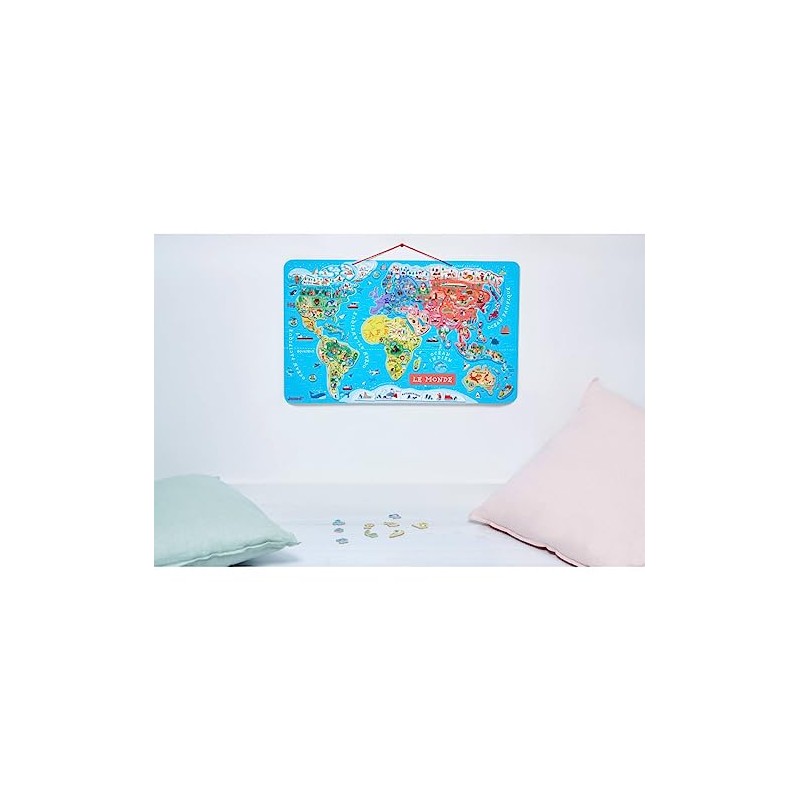 Janod Wooden Magnetic World Map Puzzle - 92 Pieces -