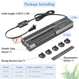 HITOP 400W 600W Submersible Aquarium Heater, Fish Tank Heater with External Controller and Cover, Large Heater for Seawater/Fresh Water Aquarium