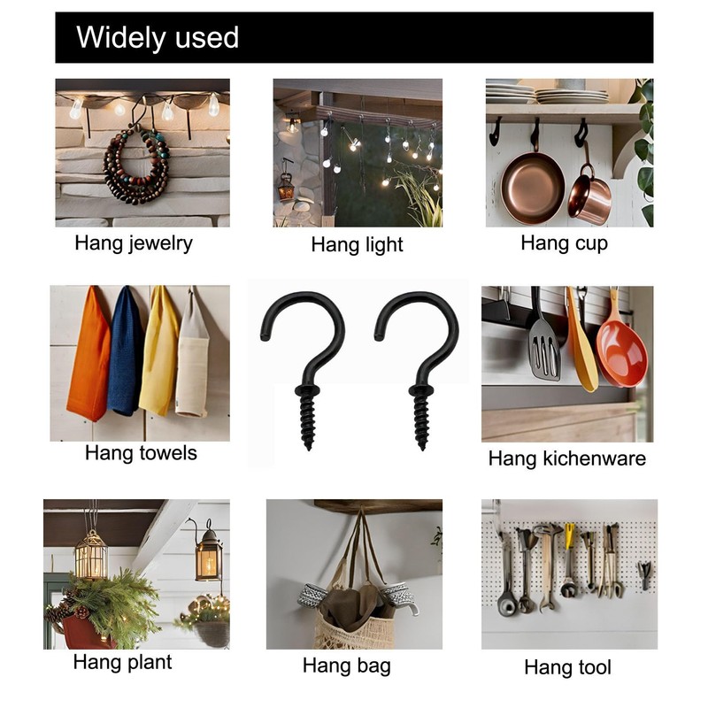 IDEALSV Black Ceiling Screw Hooks, 7/8 Inch Screw-in Light Hanging