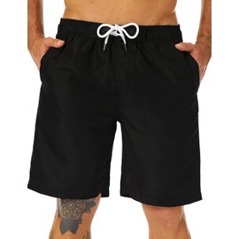 KAILUA SURF Men's Swim Trunks Long, Quick Dry Boardshorts, 9 Inches Inseam Bathing Suit With Mesh Lining Black