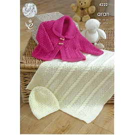 King Cole 4222 Knitting Pattern Baby Jacket Blanket and Hat to knit in King Cole Comfort Aran