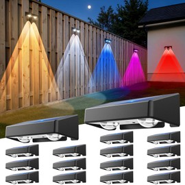 GBEAST Solar Fence Lights Outdoor 16 Pack,【RGB 8 Colors & Warm White】 Bright Led Fence Lights Outdoor Waterproof Dusk to Dawn Solar Deck Light for Backyard/Railing/Wall/Step/Patio/Porch