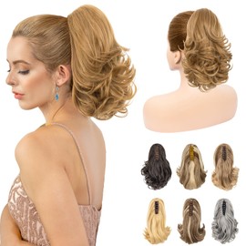 LuxeHair 11” Classic Loose Curly Claw Clip In Ponytail Extension, Short Curly Wavy Claw Clip On Ponytails Hair Extensions Hairpieces for Women- Golden Blonde