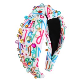 Knot Headband for Women Back To School Charm Embellished Headband Colorful Rhinestone Pearl Hairband School Party Hair Accessories (Back to School)