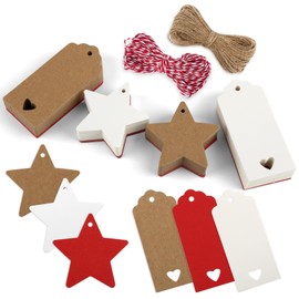 200 Pcs Christmas Tags, Brown Gift Tags for Presents, Christmas Labels with 20M String, Xmas Gift Tags, Kraft Tags, Price Tags, Christmas Name Tags for Gift Wrapping, DIY Crafts (Red, White, Brown)