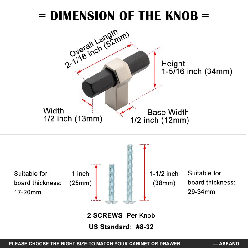 ASKANO 10 Pack T-bar Black and Gold Cabinet Knobs Matte