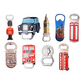 Great Mix of London Icons Bottle Opener Fridge Magnets - Set of 9 (SHOPONICA)