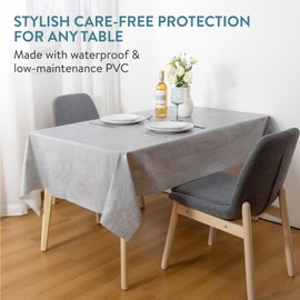 JEMIDI Washable Tablecloth Oilcloth – Waterproof PVC – Oilcloth Wipe Clean – Wax Tablecloth Washable – Outdoor Rectangular Tablecloth Grey 140 x 220 cm