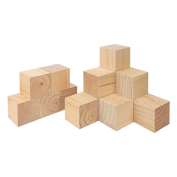 kukmakri 15 PCS Premium 3.15 Inch Wooden Cubes, Natural Pine