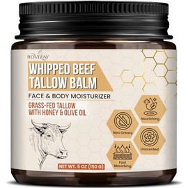 Whipped Beef Tallow Balm, Face & Body Moisturizer, with Honey & Olive Oil, Unscented, 5 oz