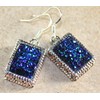 SILVER Vintage Style Blue Green Titanium Druzy Rectangular Earrings