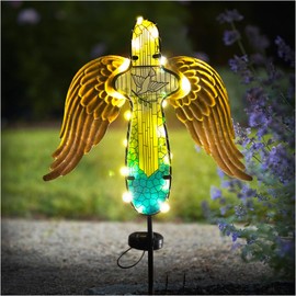 HONGLAND Outdoor Solar Cross Garden Lights, Solar Angel Wings Garden Decor Lights, Memorial Angel Gift, Solar Cross for Graves Cemetery Decorations Praying Waterproof Patio Yard Art Lawn Ornament