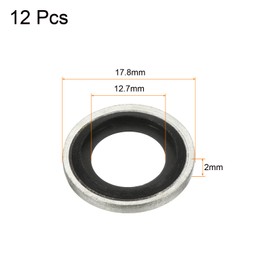 sourcing map Bonded Sealing Washers M12 17.8x12.7x2mm Carbon Steel Nitrile Rubber Gasket, Pack of 12