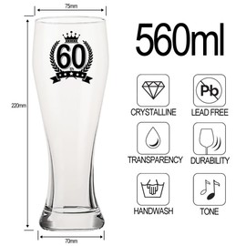 LOZACHE 60th Birthday Gifts for Men, Wheat Beer Glass Retirement Gift for Dad Grandad Husband Uncle Friend Brother Coworker Colleague, Christmas Father's Day Present for60 Year Old (60th)