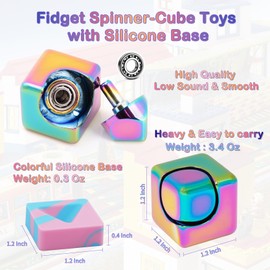 Desk Spinner-Cube Fidget Toys: Cool Gadgets Kinetic Metal EDC-Toy with Silicone Stand for Kid Children Teen Adult,3mins Cool Stuff Thing ADHD Tools Game Stress Relief Gift for Home Office Christmas