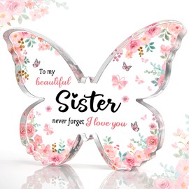 GiftyTrove Sister Gifts for Women Birthday, 5x3.8x0.5 Inch Butterfly Acrylic Plaque Decor, Mothers Day Valentines Rakhi Christmas from Sister Brother