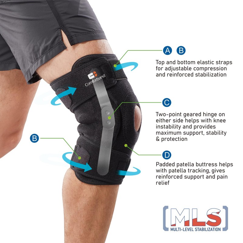 Comforband Adjustable Hinged Knee Brace, with Dual Side Polycentric Hinges