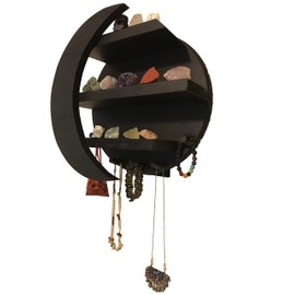 MMOBILITY Moon Shelf With Hangers for Essential Oils, Crystals and Stones - Wooden Crystal Display Shelf (Moon-Hanger)