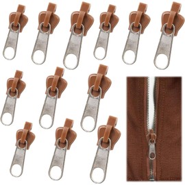 Pack of 12 Zip Slider Replacement, Zip Repair Kit, Removable, Replacement Zipper, Removable Zipper Pull Fixer for Coats, Suitcases and Backpacks, Brown