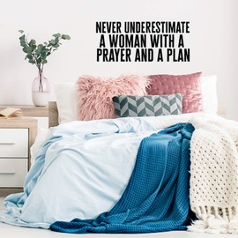 Vinyl Wall Art Decal - Never Underestimate A Woman with A Prayer and A Plan 15" x 35" - Motivational Inspirational Quote - Living Room Bedroom Home Office Wall Decor - Modern Trendy Removable Sticker