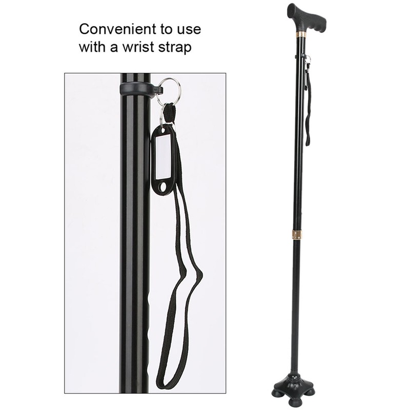 Height Adjustable Aluminum Alloy Cane with T Handle 4-pronged Pivot