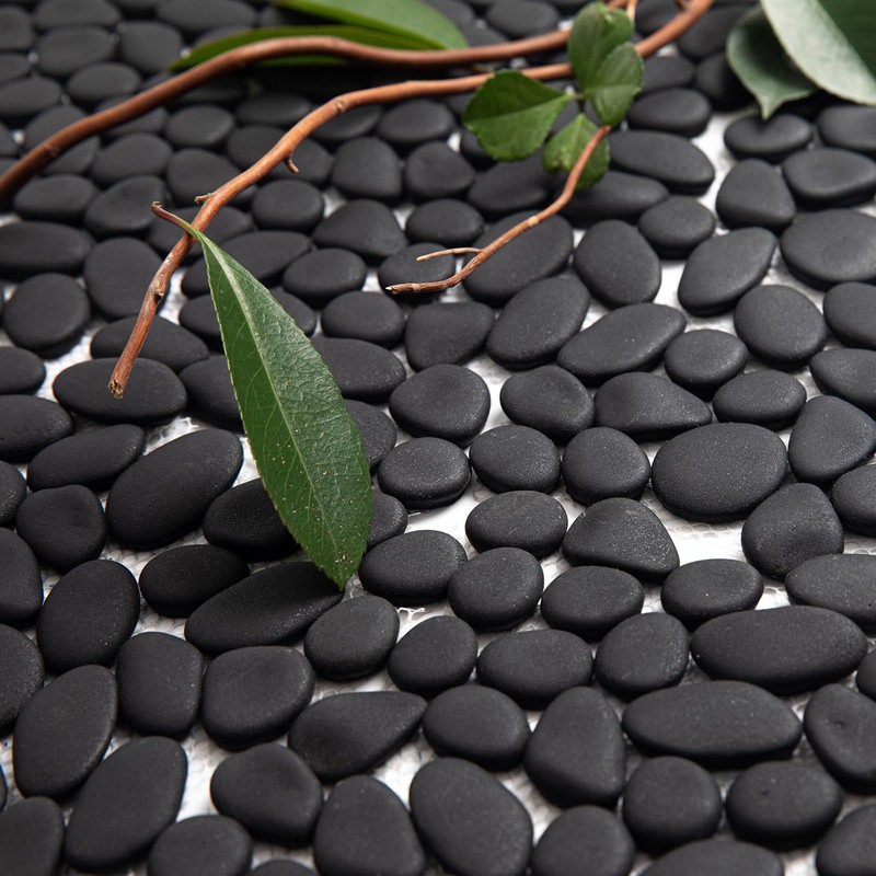 Adolif Pebble Tile for Shower Floor, Black Pebble Mosaic Backsplash