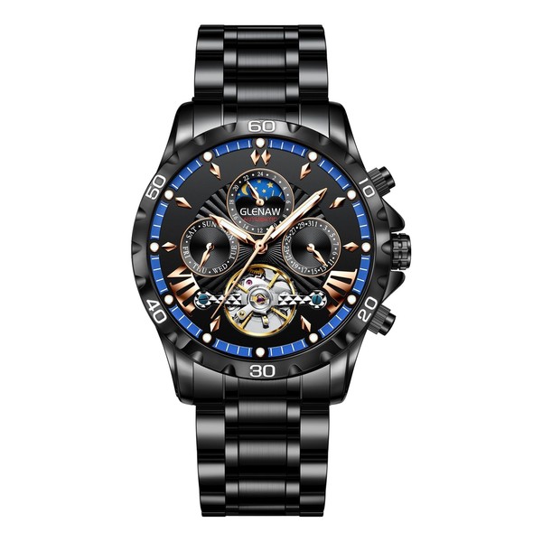GLENAW Automatic Watches for Men, Men's Mechanical Tourbillon Watch Multifunction