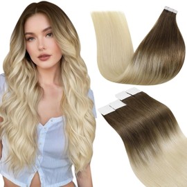 LaaVoo Tape-In Extensions Real Hair Balayage Blonde Real Hair Extensions Tape Light Brown Ombre Blonde Hair Extensions Real Hair Extensions Tape in Remy Human Hair 50 g 20 Pieces 40 cm #8/59